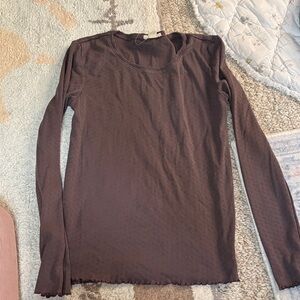 Sister Katie Womens Long Sleeve Ribbed Crewneck Top - Chocolate Brown